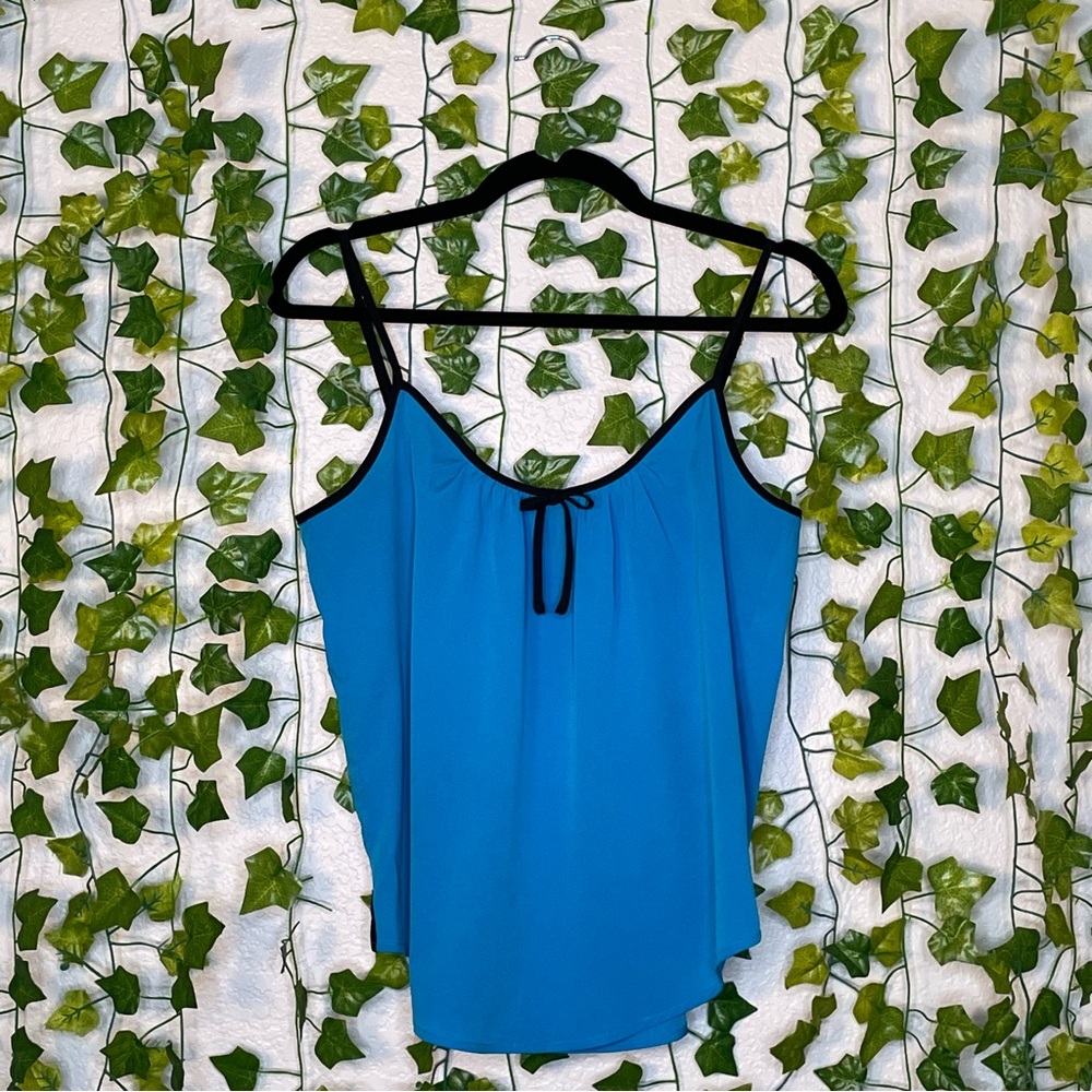 Aerie Bright Neon Electric Blue Tank Top w/ a Small Black Bow Summer Flowy